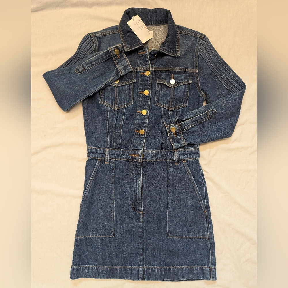 Frame Denim Dress Gold Buttons Collar Size Small (New)